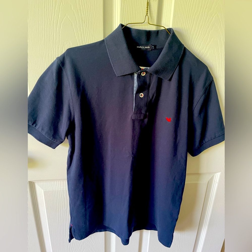 Navy Polo Shirt with Red Logo